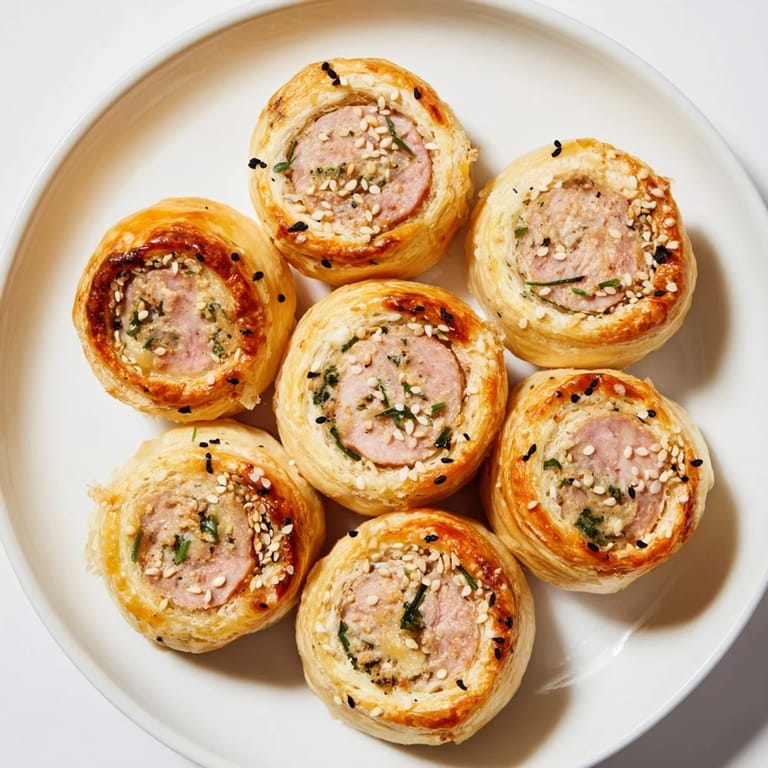 A beautifully arranged half-circle wreath of savory mini sausage rolls, ready to serve with mustard.