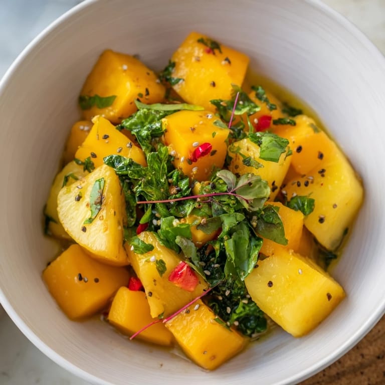 A close-up of The Sunlit Glade, a colorful fruit and herb salad ready to enjoy.