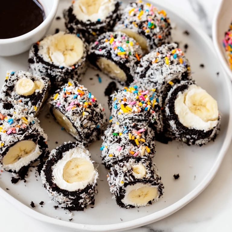These festive Oreo Cookie Sushi Rolls, sliced and served, look playful and delicious.