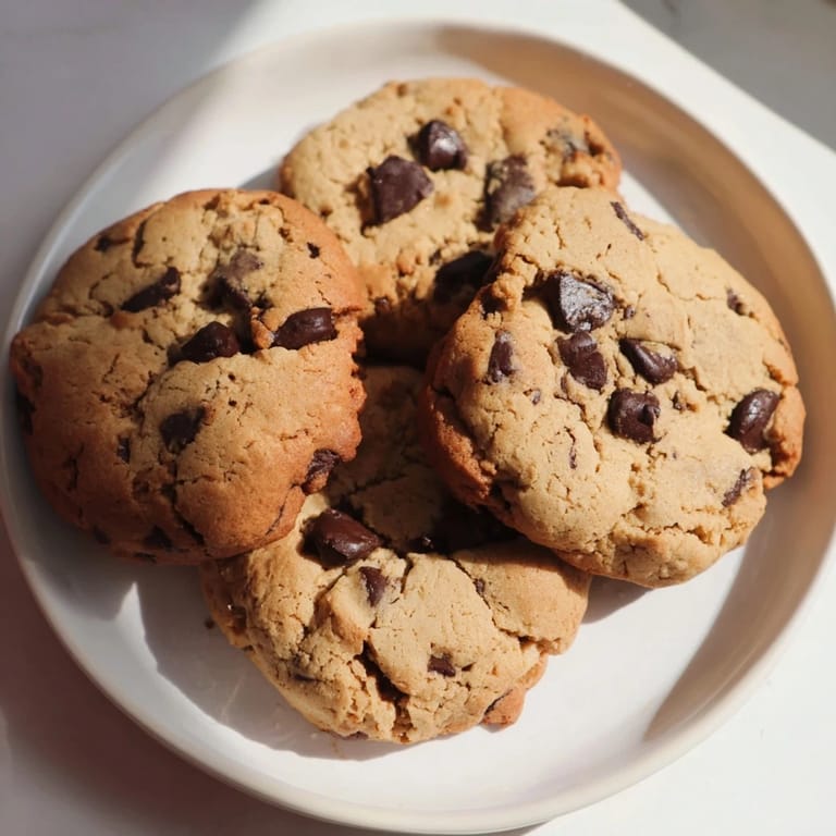 Warm, melty chocolate chips dot these delicious Air-Fryer Chocolate Chip Cookies, ready for an easy dessert.