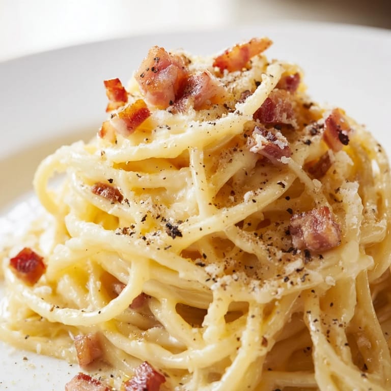 Tender spaghetti noodles coated in a silky, eggy sauce, this Express Spaghetti Carbonara is a quick dinner.