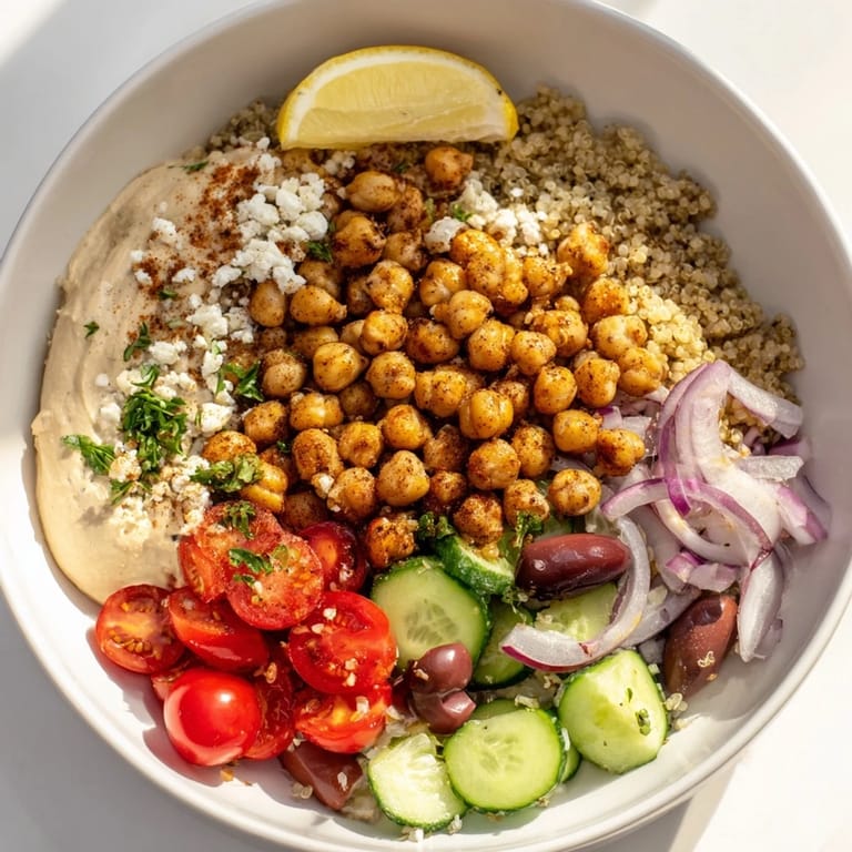 Prepare to savor this beautiful Mediterranean chickpea bowl bursting with flavor and textures; enjoy!