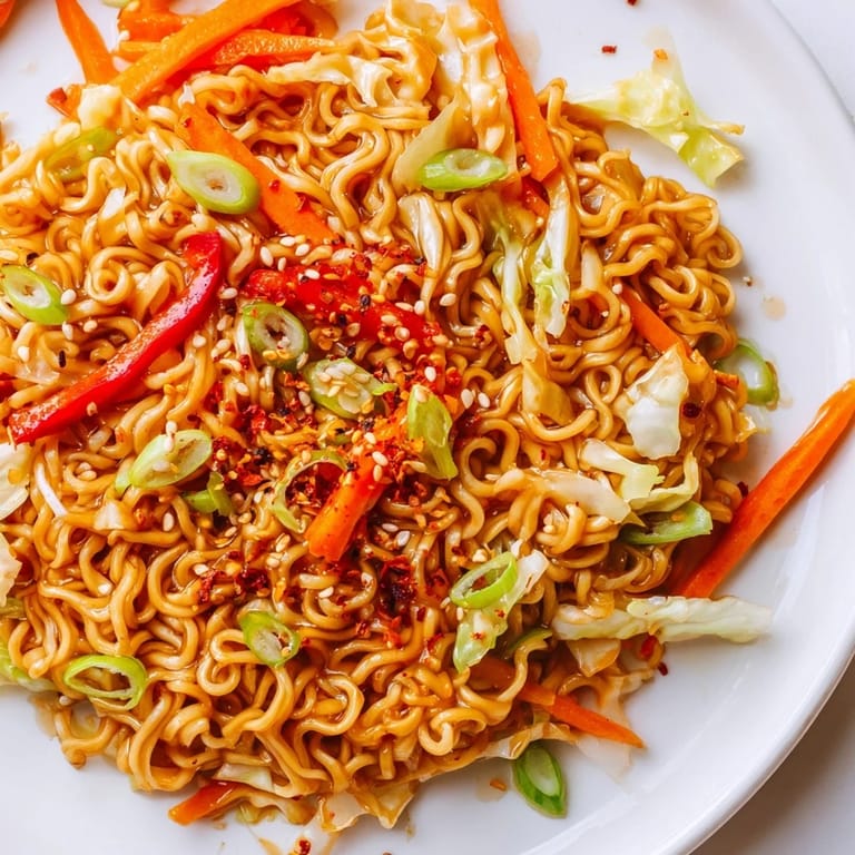 Quick and easy spicy ramen stir fry, a delicious vegetarian meal bursting with Asian flavors and textures.
