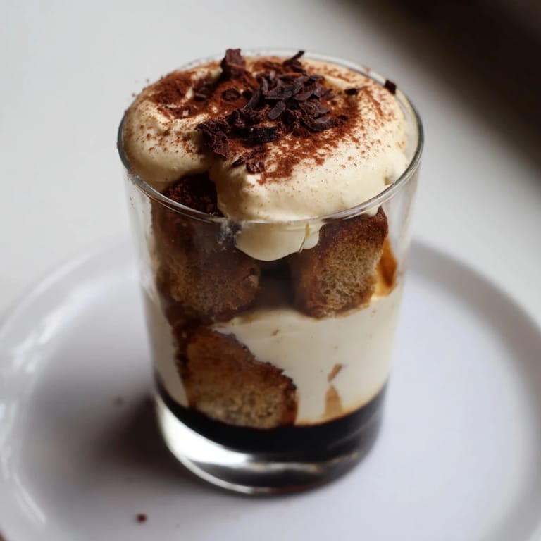 Elegant Deconstructed Tiramisu Shots reveal a delightful mix of textures and flavors, ready to be enjoyed as dessert.