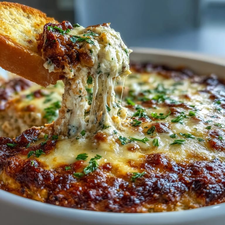 Freshly baked Hot Black-Eyed Pea Dip sits beside colorful vegetable sticks and chips, ready for a party appetizer spread.