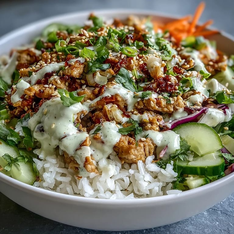 Vibrant ground turkey rice bowl with crunchy carrots, purple cabbage, and cucumber slices.