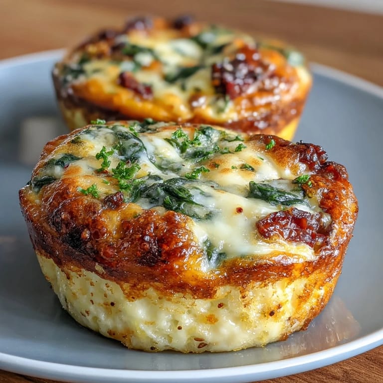 Twelve savory High-Protein Egg Muffin Cups with Spinach and Tomatoes arranged on a rustic wooden serving board.