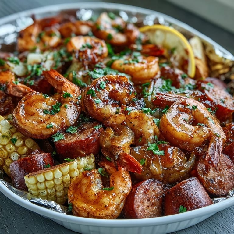 Flavorful Onion Boil Shrimp and Sausage Foil Packets with garlic, onions, and Old Bay seasoning, baked to perfection for a hearty Southern-inspired meal.