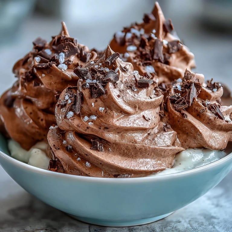 Velvety high-protein dessert blending creamy Greek yogurt, rich cocoa, and sea salt, served in elegant dessert cups.  