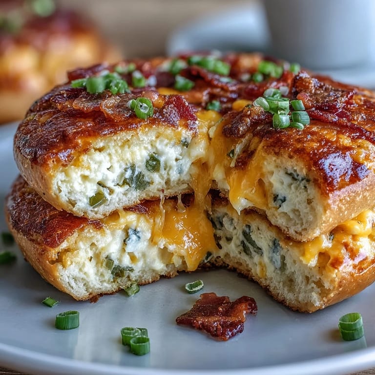 High-protein jalapeño cheddar bagels baked until golden, topped with bubbling cheese and fresh jalapeño rings.