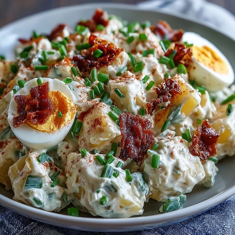 Classic Deviled Egg Potato Salad features velvety potatoes, zesty mustard-mayo dressing, and chopped eggs, perfect for summer cookouts.