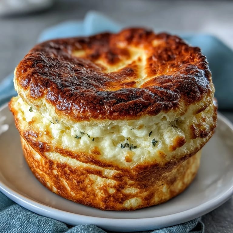 Savory Simple French Cheese Soufflé puffed high, a cheesy, baked delight.