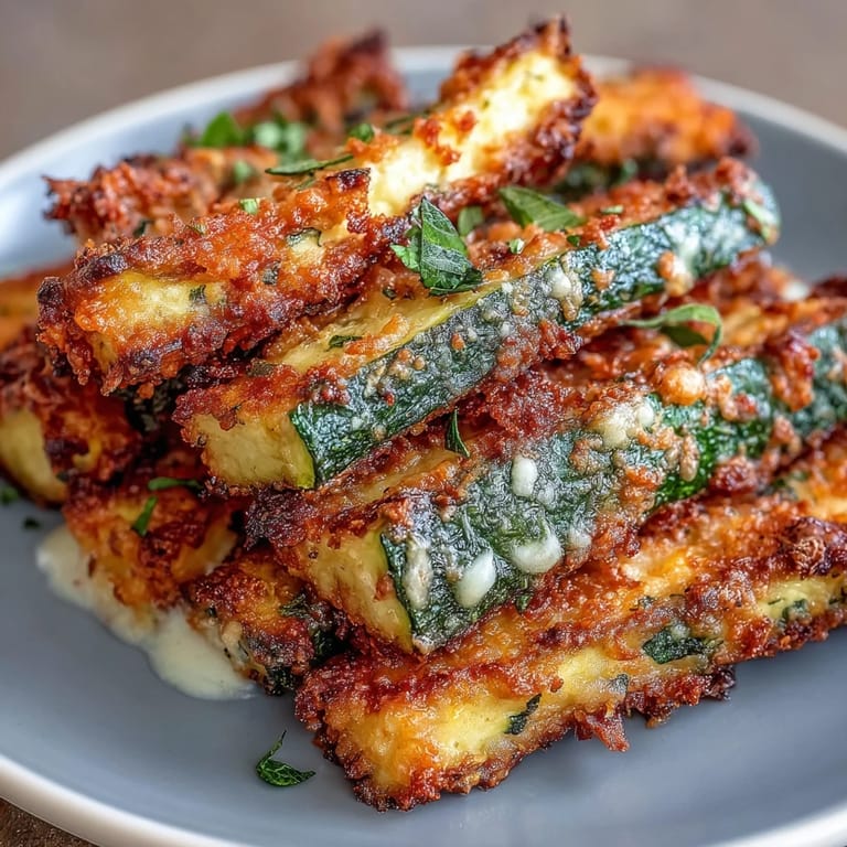 Crunchy, herb-coated Parmesan zucchini fries, a satisfying low-carb vegetarian snack.