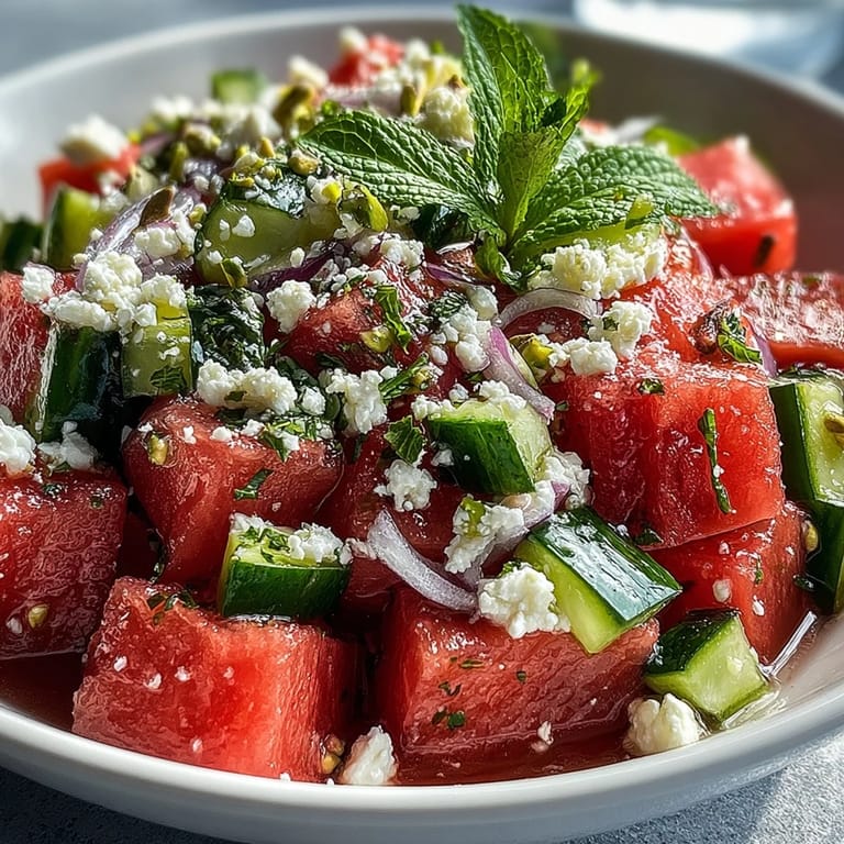 Summer Watermelon Feta Crunch Salad, a refreshing, easy side dish.