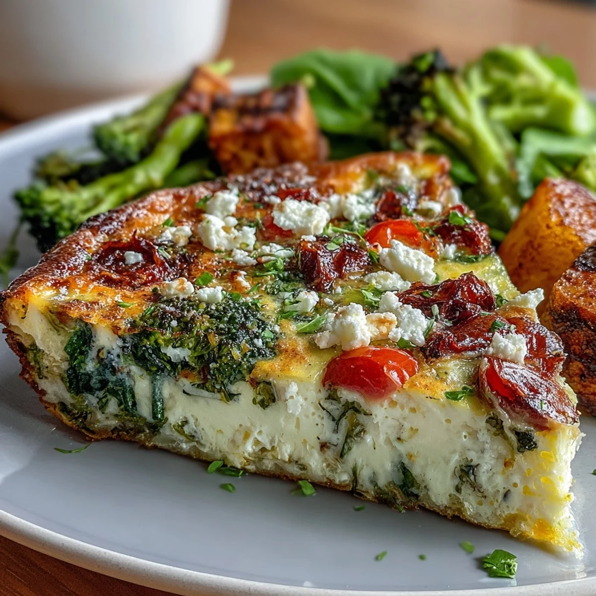 High-volume veggie-packed egg white frittata with colorful vegetables and feta cheese, baked until golden and fluffy.  