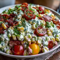 Creamy Corn Salad with Jalapeño bursting with fresh sweet corn, crisp veggies, and a tangy, spicy dressing.